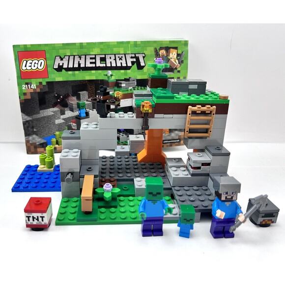 LEGO Minecraft The Zombie Cave 21141 100% Complete Minifigs & Manual Steve‎ Baby - Picture 1 of 14